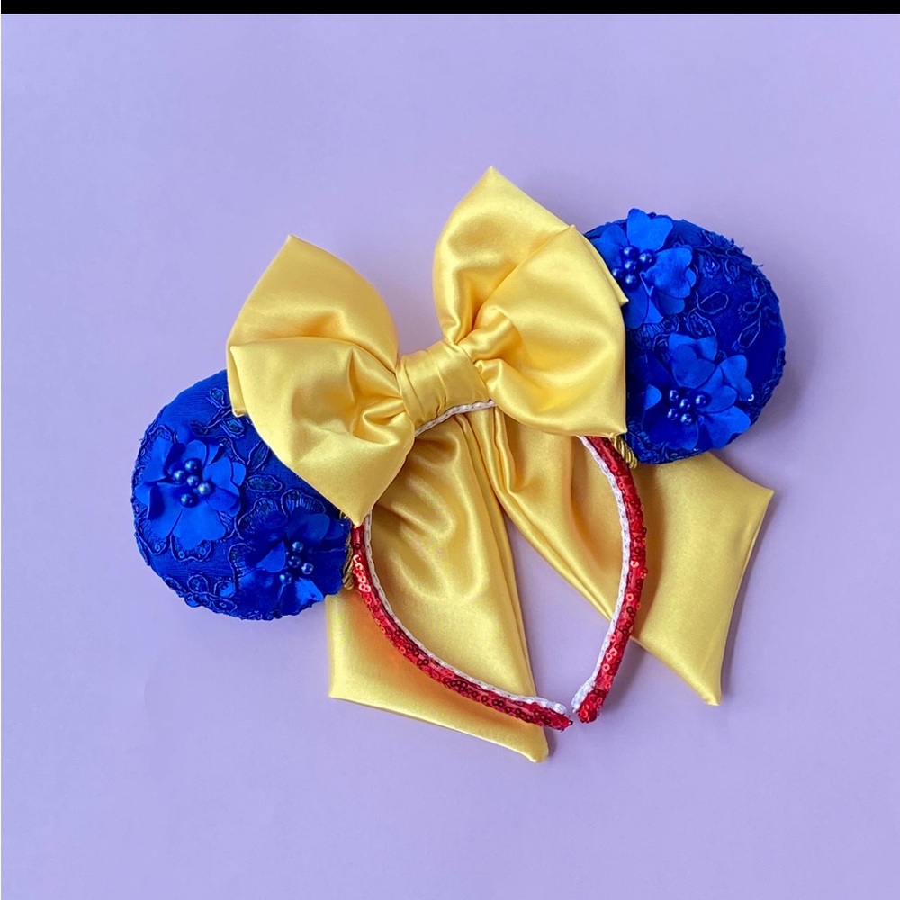 Mickey Mouse Ears Snow White with Yellow and Blue Bow Headband